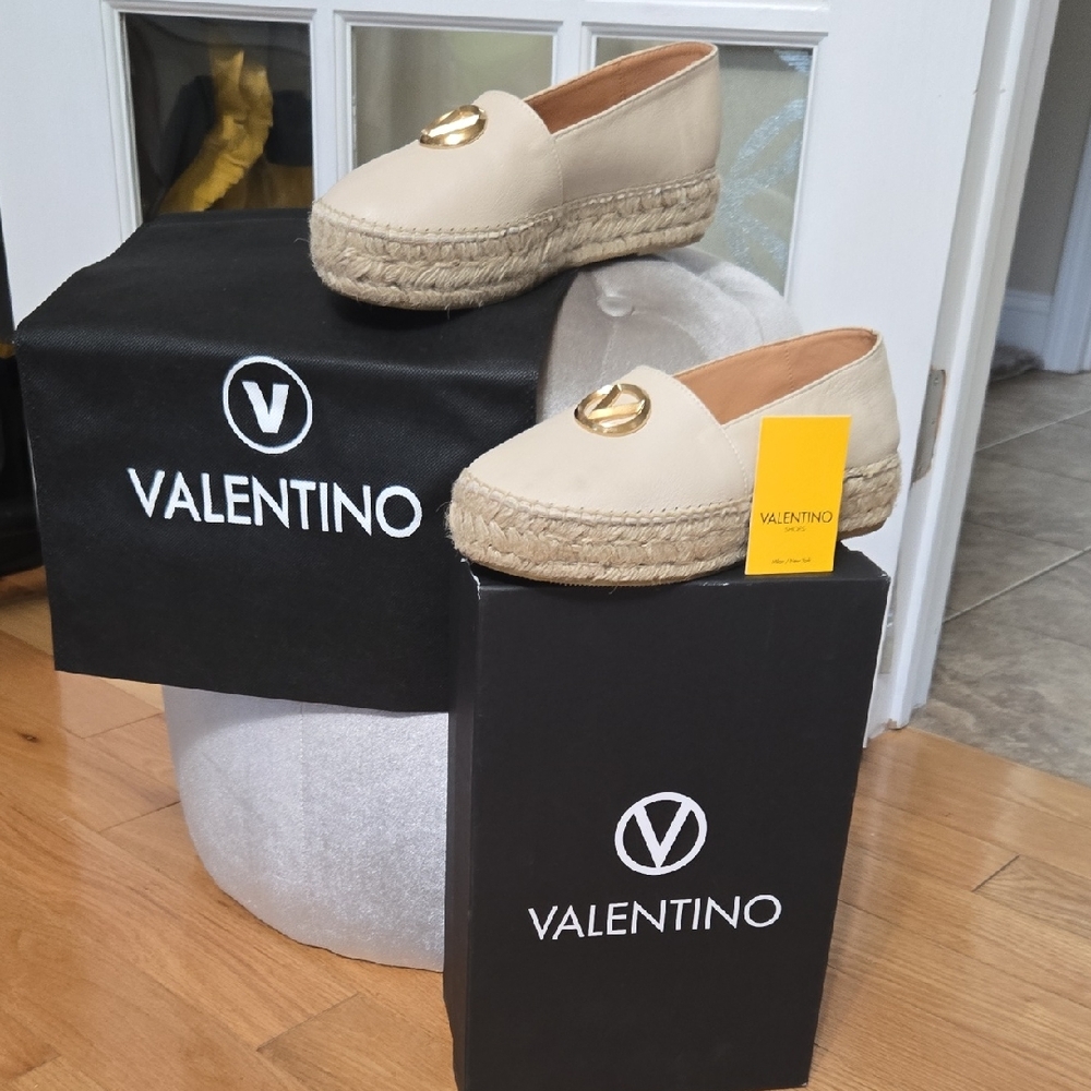 Valentino Women's Cream Espadrilles with Gold Accent